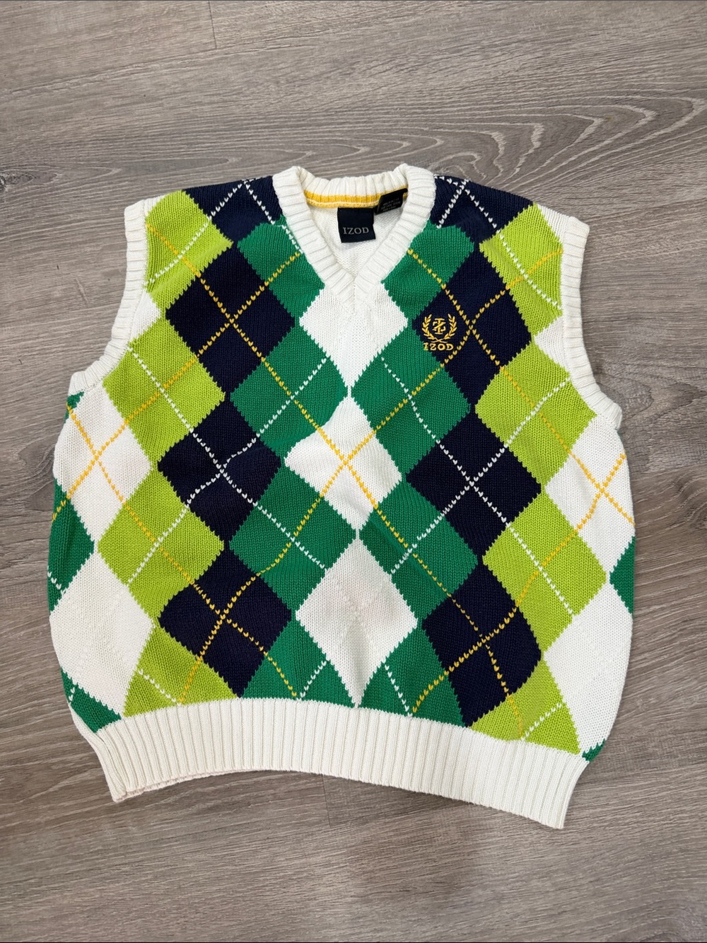 Izod Green, Navy & White Argyle V-Neck Sweater Vest